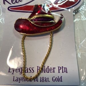 🎁 3 for $15. Red Hattitude Eyeglass Holder Pin 18k gold plated